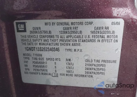 2006 Chevrolet Trailblazer Ls из США, поврежденный, VIN 1GNDT13S262340346